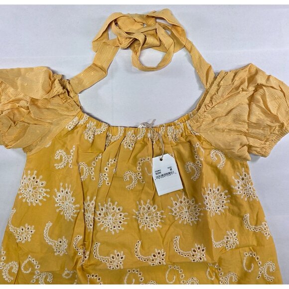 Grace & Emma Top Embroidered Off-Shoulder Puff Sleeves Tie Womens Size M New Tag - Picture 2 of 12